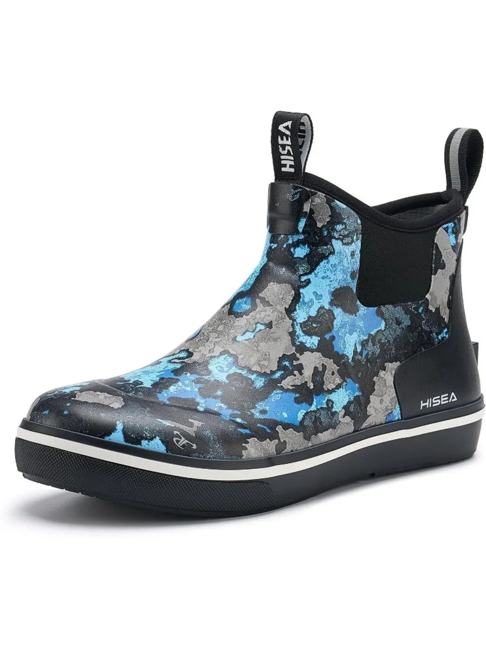 Men's Blue Camo Ankle Deck Waterproof Rubber Neoprene Fishing Non-Slip Rain Boot